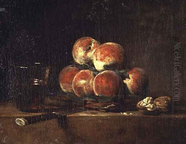 Basket of Peaches, 1768 Oil Painting by Jean-Baptiste-Simeon Chardin