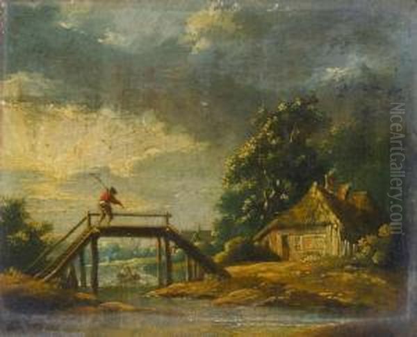 Figure On A Bridge Oil Painting by Pieter De Molijn