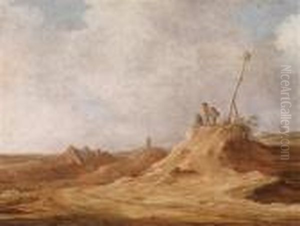 Dunenlandschaft Mit Bauernhausern Und Drei Personen Oil Painting by Pieter De Molijn