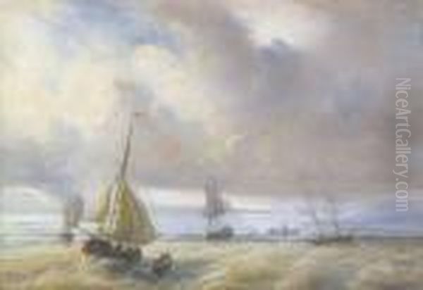 Seascape With Fishing Boats Oil Painting by Pieter De Molijn