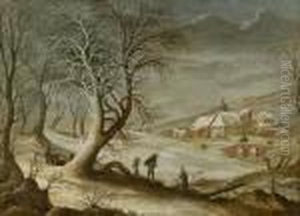 Zugeschrieben: Winterlandschaf Oil Painting by Frans de Momper