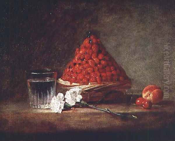 Basket with Wild Strawberries, c.1761 Oil Painting by Jean-Baptiste-Simeon Chardin