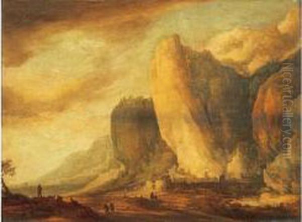 Paysans Dans Un Paysage De Montagnes Rocheuses Oil Painting by Frans de Momper