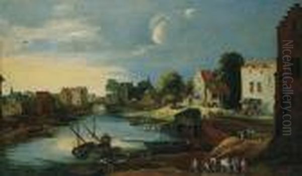 Vue D'un Village Pres D'une Riviere. Oil Painting by Philippe I De Momper