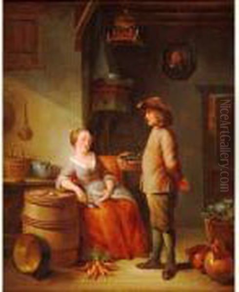 Ecole Hollandaise
 Scene Domestique Oil Painting by Louis de Moni