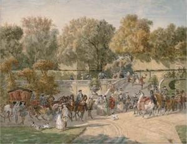 Elegant Figures In A Park Oil Painting by Henri D'Annecy (Comte De) Montpezat