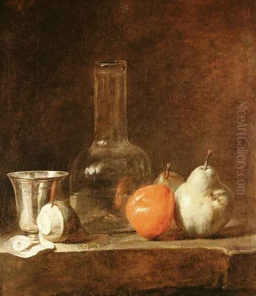 Still Life With Carafe Silver Goblet And Fruit Oil Painting by Jean-Baptiste-Simeon Chardin