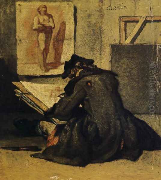 Young Draughtsman copying an Academy study Oil Painting by Jean-Baptiste-Simeon Chardin