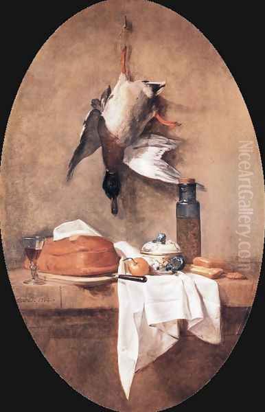 Wild Duck With Olive Jar Oil Painting by Jean-Baptiste-Simeon Chardin