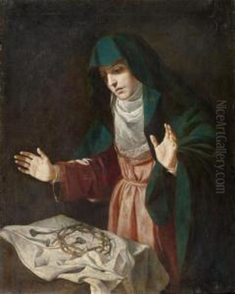 Mary Before The Crown Of Thorns. Oil Painting by Luis de Morales