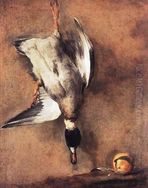 Wild Duck With A Seville Oraange Oil Painting by Jean-Baptiste-Simeon Chardin