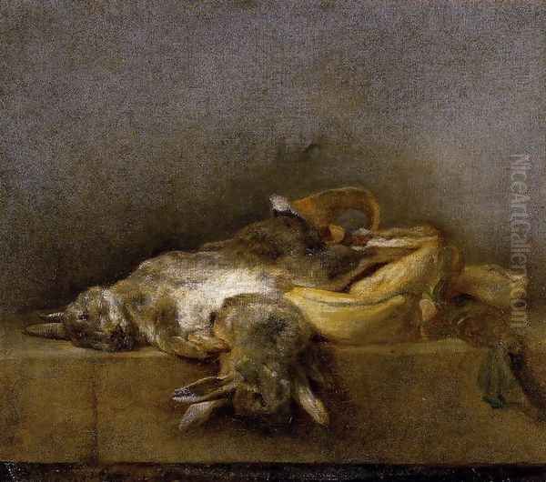 Still-Life with Two Rabbits 1750-55 Oil Painting by Jean-Baptiste-Simeon Chardin