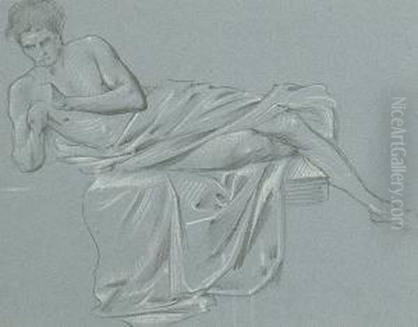 'reclining Draped Male Nude'. Oil Painting by Evelyn Pickering De Morgan