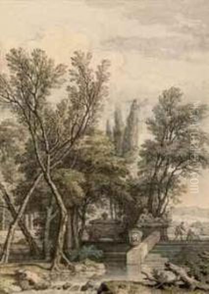 A Park Landscape With A Marble Tombe, Sculpture And Urn Oil Painting by Isaac de Moucheron