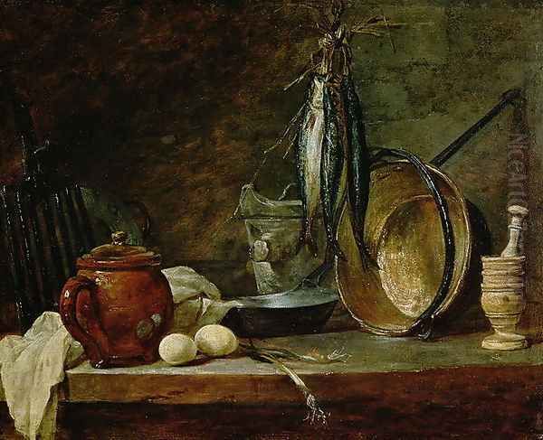 Still life: Fast Day Menu, 1731 Oil Painting by Jean-Baptiste-Simeon Chardin