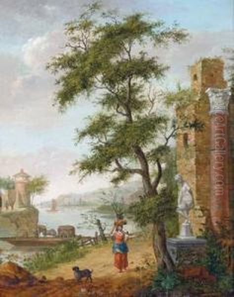 Paesaggio Fluviale Romantico Con Rovine Oil Painting by Isaac de Moucheron