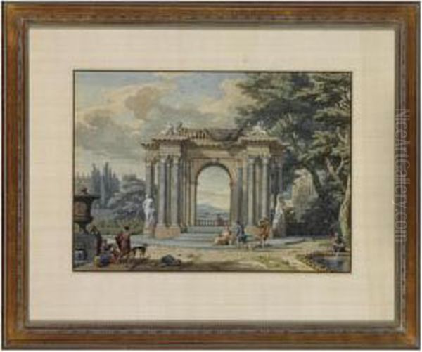 Italianate Landscape With Two Figures On An Elaborate Terrace Oil Painting by Isaac de Moucheron