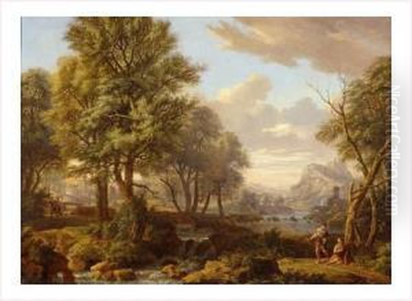 Paysage De Riviere Anime De Paysans Dans La Campagne Italienne Oil Painting by Isaac de Moucheron