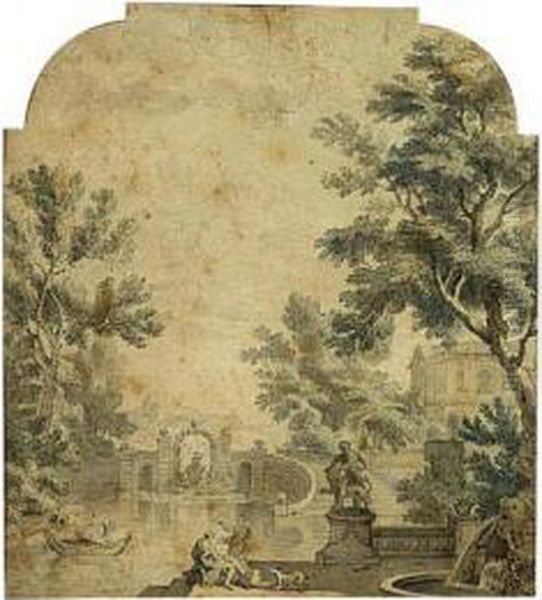 A Classical Garden With A Fountain Oil Painting by Isaac de Moucheron