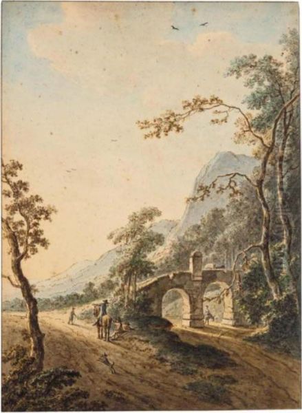 Italian Landscape With A Rider And Resting Figures By A Bridge Oil Painting by Isaac de Moucheron