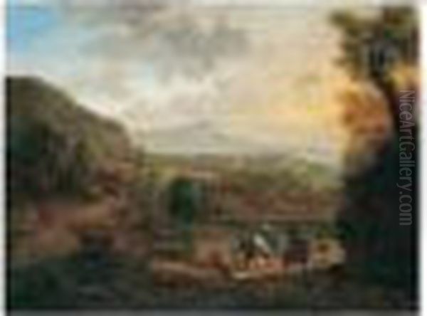 A Southern Landscape With A Hawking Party On The Banks Of A River Oil Painting by Isaac de Moucheron