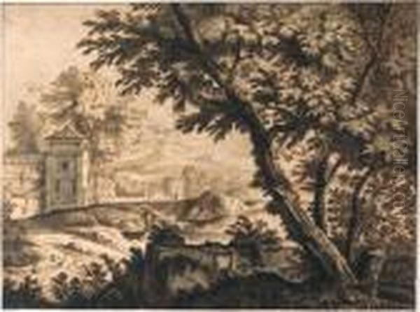 Trees By A Ruined Wall Near A Dovecote By A Cloister Oil Painting by Isaac de Moucheron