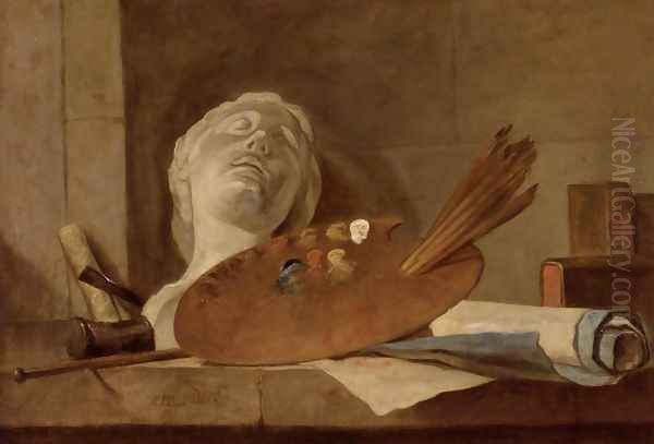 The Attributes of Painting and Sculpture c. 1728 Oil Painting by Jean-Baptiste-Simeon Chardin