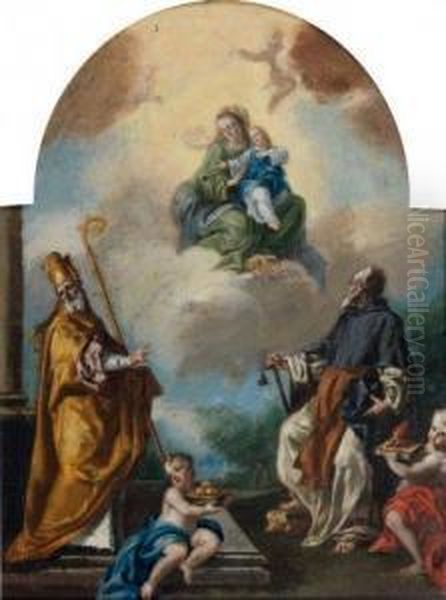 Vierge A L'enfant Entouree De Saint Augustin Et Saint Nicolas Debari Oil Painting by Francesco Solimena