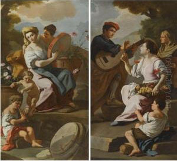 A Pair Of Allegories Oil Painting by Francesco Solimena