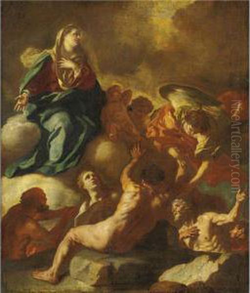 La Vergine E Le Anime Del Purgatorio Oil Painting by Francesco Solimena