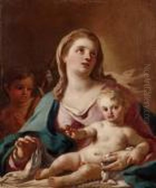 Madonna Con Bambino E S. Giovannino Oil Painting by Francesco Solimena