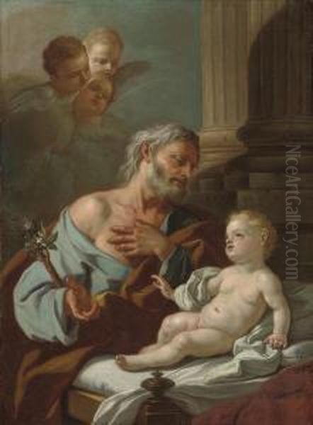 Saint Joseph With The Infant Christ Child Oil Painting by Francesco Solimena