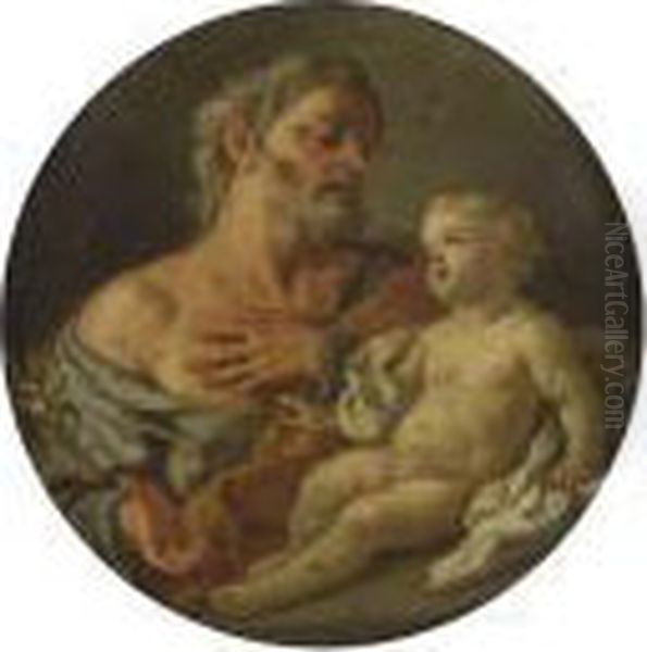 San Giuseppe Con Bambino Oil Painting by Francesco Solimena