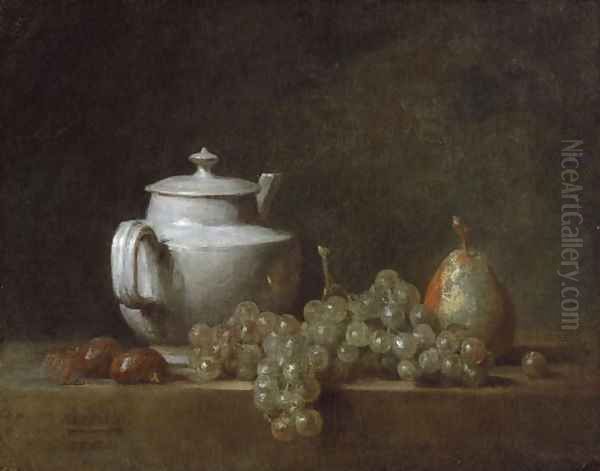 Still Life with Tea Pot, Grapes, Chesnuts, and a Pear, c.1764 Oil Painting by Jean-Baptiste-Simeon Chardin