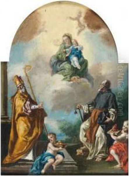 Vierge A L'enfant Entouree De Saint Augustin Et Saint Nicolas De Bari Oil Painting by Francesco Solimena