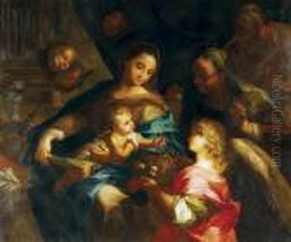 The Virgin And Child With Adoring Angels And Saints Anne And Joachim Oil Painting by Francesco Solimena