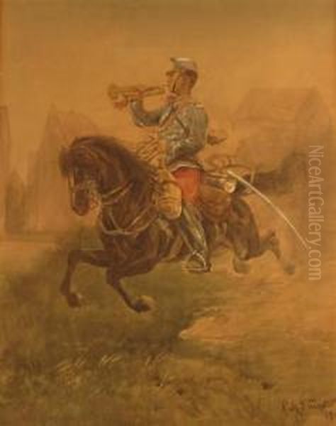 Cavalry Bugler Oil Painting by Alphonse Marie de Neuville