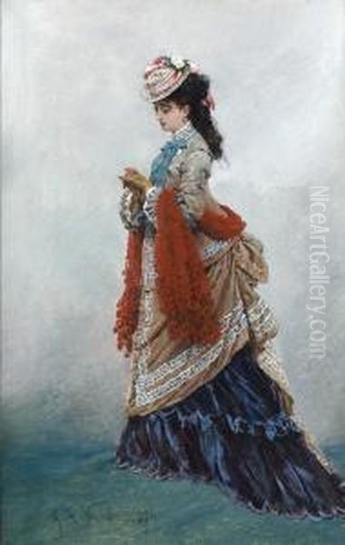 Jeune Femme Au Chapeau Oil Painting by Alphonse Marie de Neuville