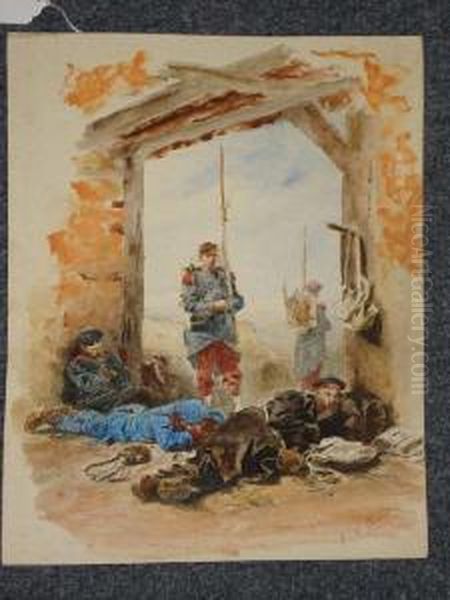 A French Military Scene Oil Painting by Alphonse Marie de Neuville