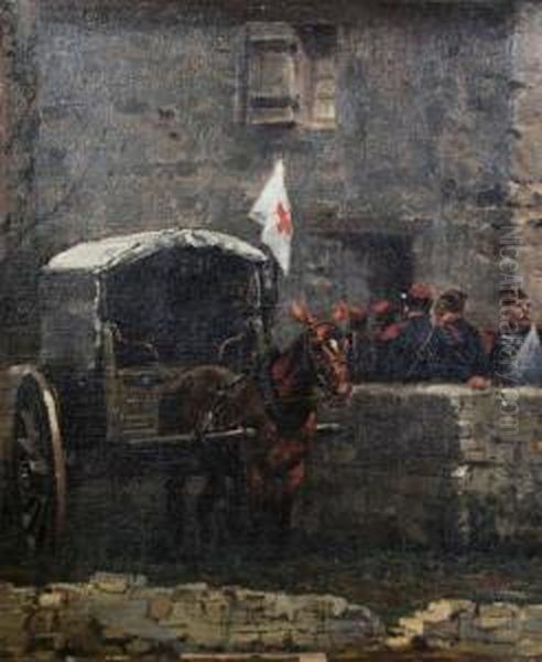 Soldiers Near A Hospital Oil Painting by Alphonse Marie de Neuville