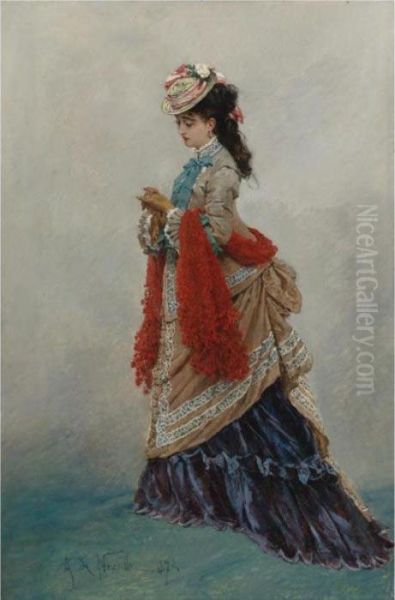 An Elegant Woman Oil Painting by Alphonse Marie de Neuville