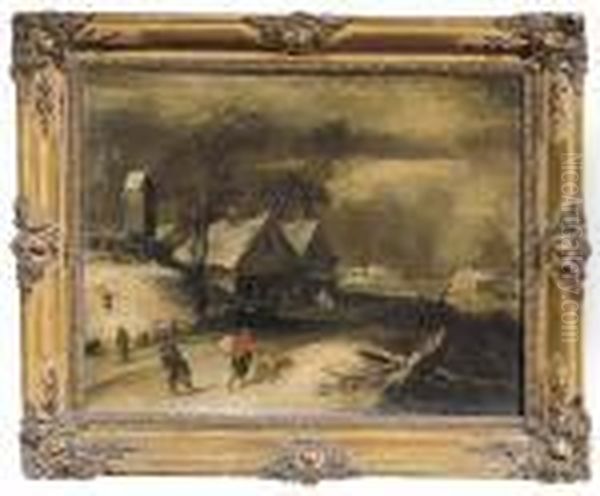 Paesaggio Invernale Con Figure Oil Painting by Pieter de Neyn