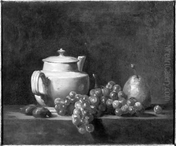 White Teapot with Two Chestnuts, White Grapes and a Pear Oil Painting by Jean-Baptiste-Simeon Chardin