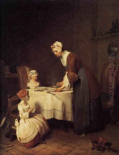 The Prayer before Meal before 1740 Oil Painting by Jean-Baptiste-Simeon Chardin