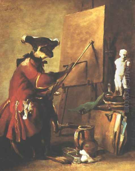 The Monkey Painter, 1740 Oil Painting by Jean-Baptiste-Simeon Chardin