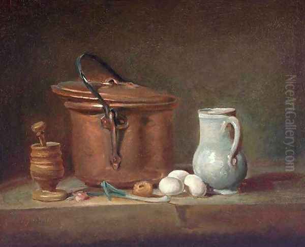 Still Life With Copper Pan And Pestle And Mortar Oil Painting by Jean-Baptiste-Simeon Chardin