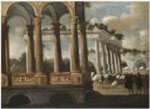 An Architectural Capriccio With Figures Amongst Classical Ruins Oil Painting by Francois de Nome (Monsu, Desiderio)