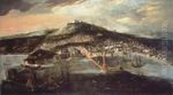 A View Of Naples, From The Bay Of Naples Oil Painting by Francois de Nome (Monsu, Desiderio)