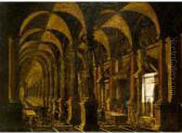 Belshazzar's Feast Within An Architectural Capriccio Oil Painting by Francois de Nome (Monsu, Desiderio)