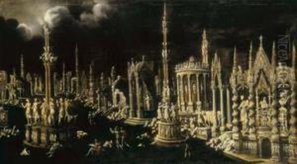 An Architectural Fantasy Oil Painting by Francois de Nome (Monsu, Desiderio)